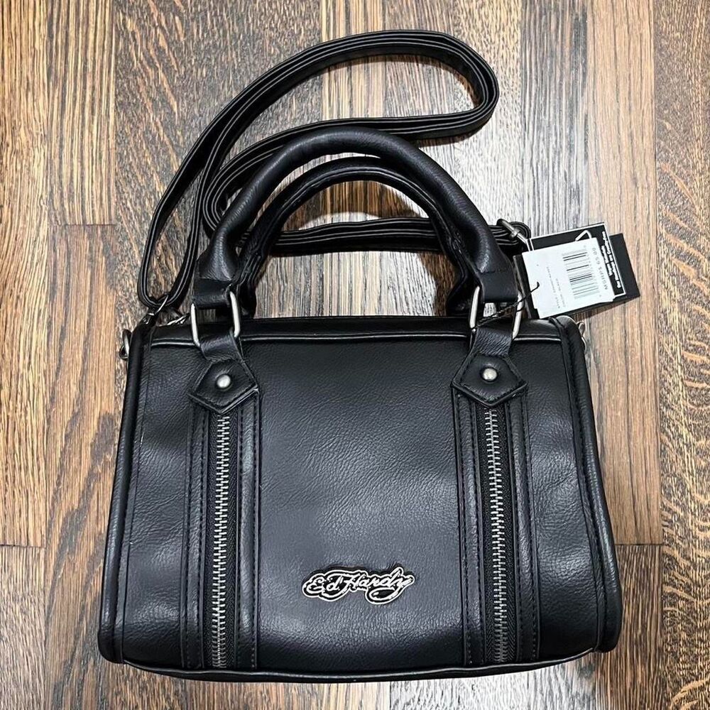 ed hardy black leather shoulder bag small / medium tote (NWT)